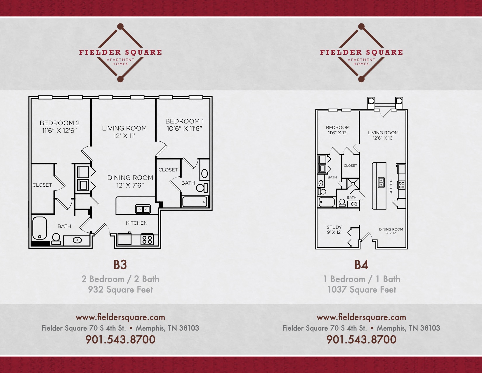 Floor plan for 1 bed, 2 baths, 1037 sqft